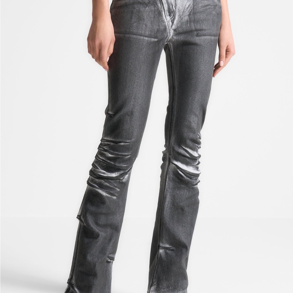 Oil Print Tacked Fit And Flare Jeans - White/Grey - UK 16/US 12